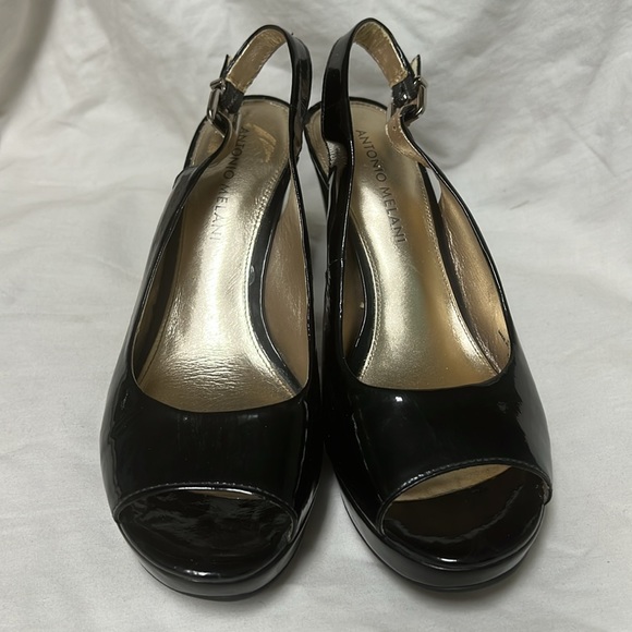 Antonio Melani, Black, SlingBack, Open Toe Heels, 8M - Picture 3 of 13